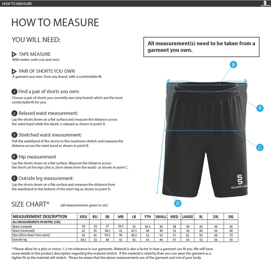 Haslingden High School - PE Shorts - Navy (Compulsory Items) - Size Guide