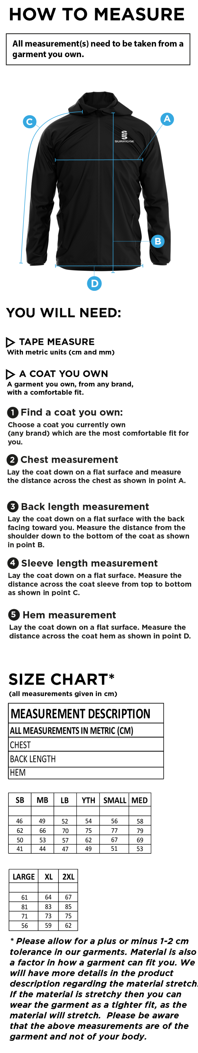 Haslingden High School - Dual Training Jacket - Size Guide