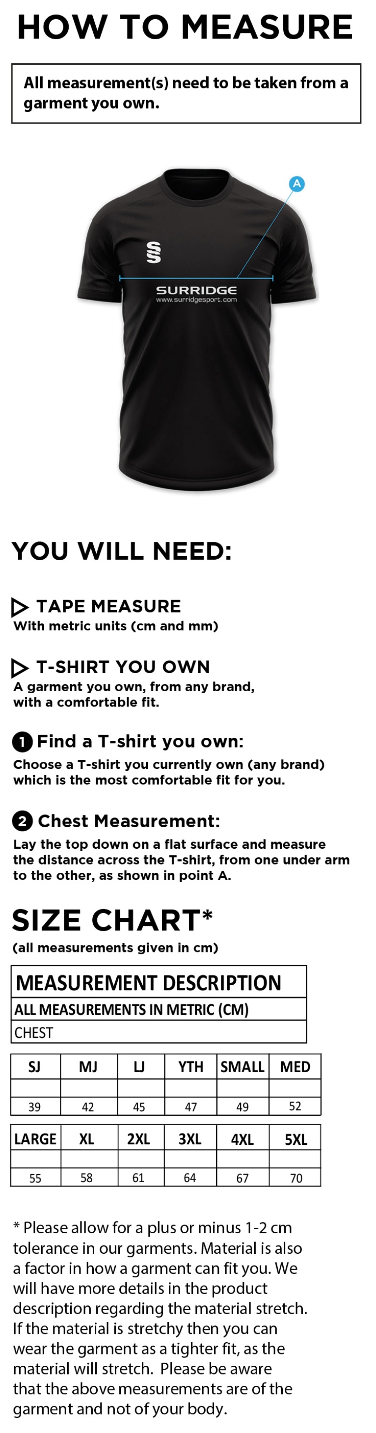 Haslingden GCSE PE - Impact T-Shirt - Unisex Fit - Size Guide
