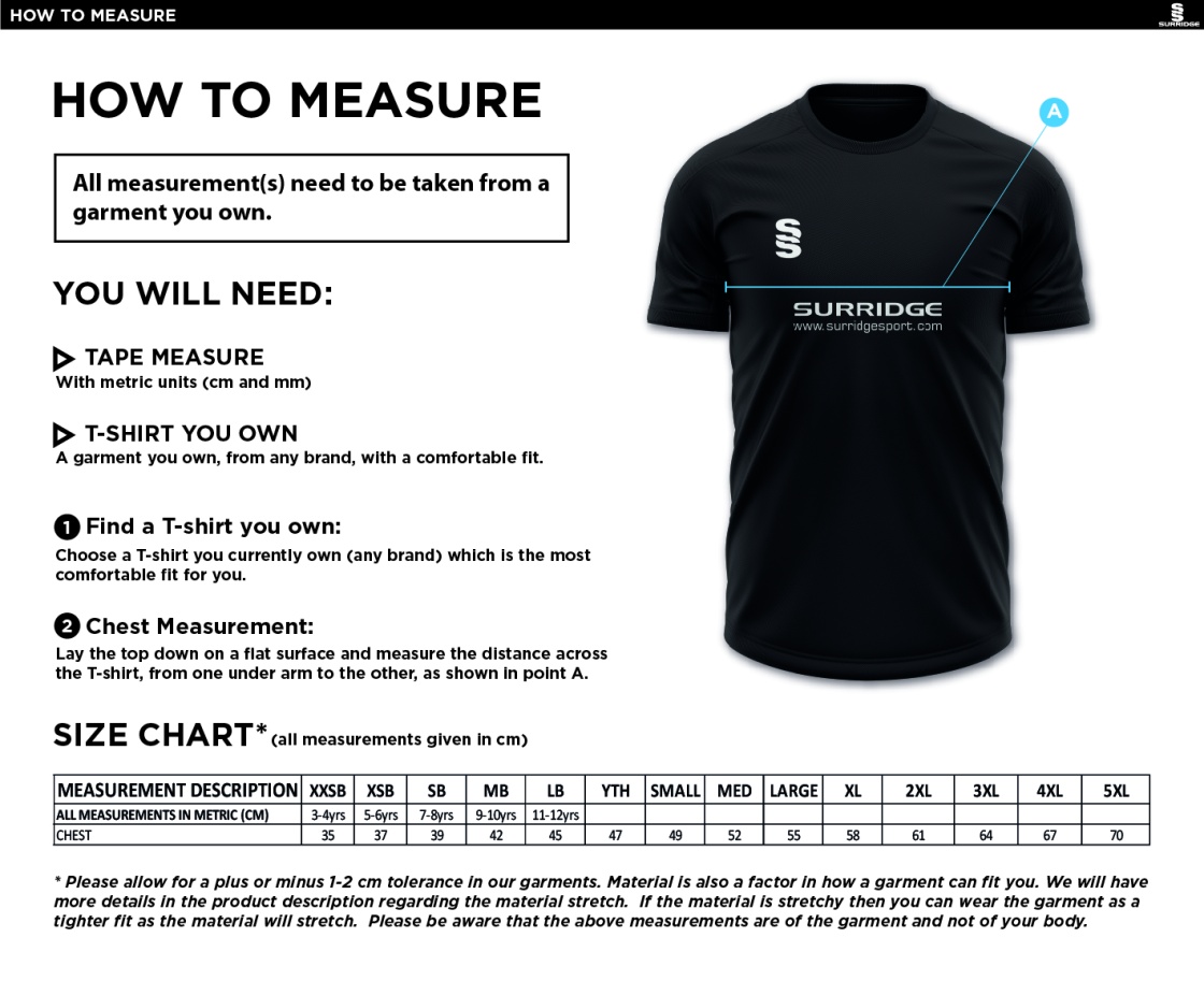 Haslingden High School GCSE PE / SPORT T-Shirt - Size Guide