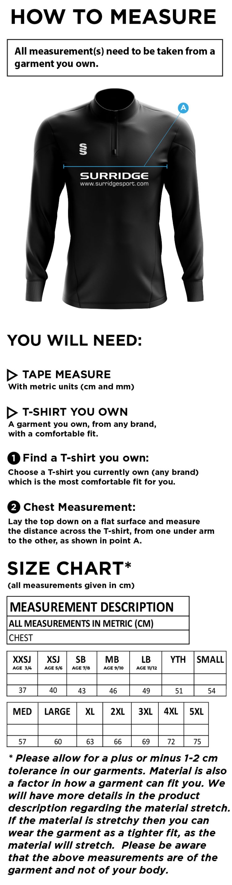 Haslingden High School - Blade Performance Top - Size Guide