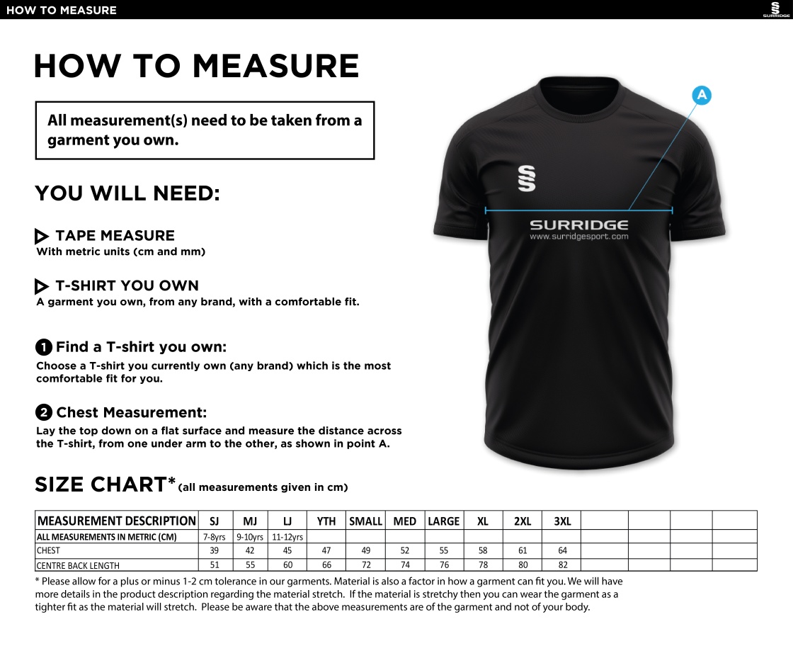 Haslingden High School - Blade PE Training Shirt (Compulsory Items) - Size Guide