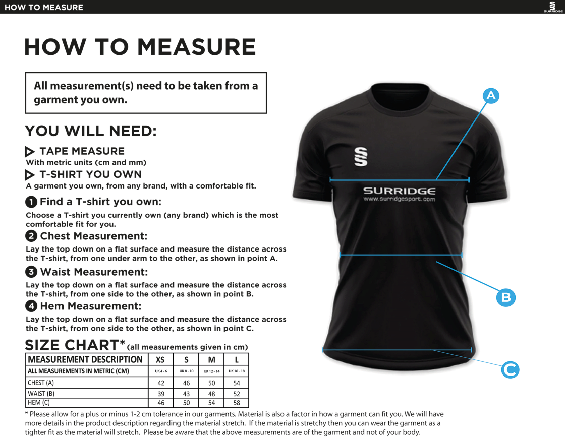 Haslingden GCSE PE - Impact T-Shirt - Girls Fit - Size Guide
