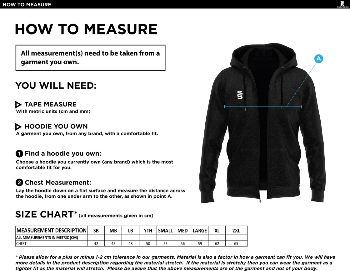 Haslingden High School - Fuse Hoody - Size Guide