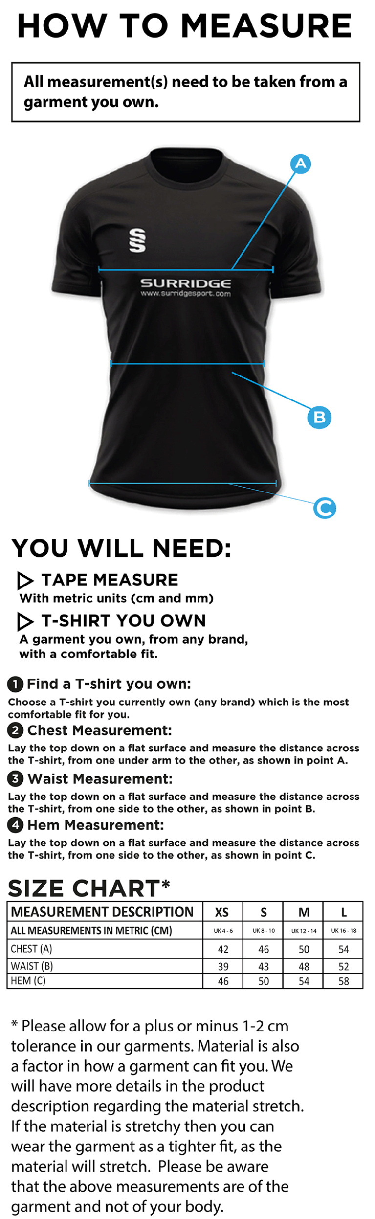 Haslingden GCSE PE - Impact T-Shirt - Girls Fit - Size Guide
