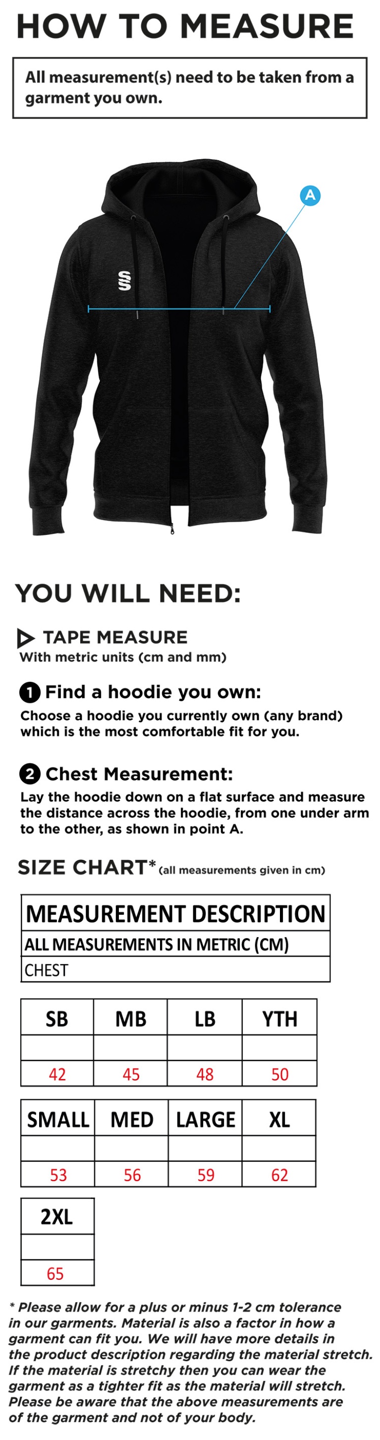 Haslingden High School - Fuse Hoody - Size Guide