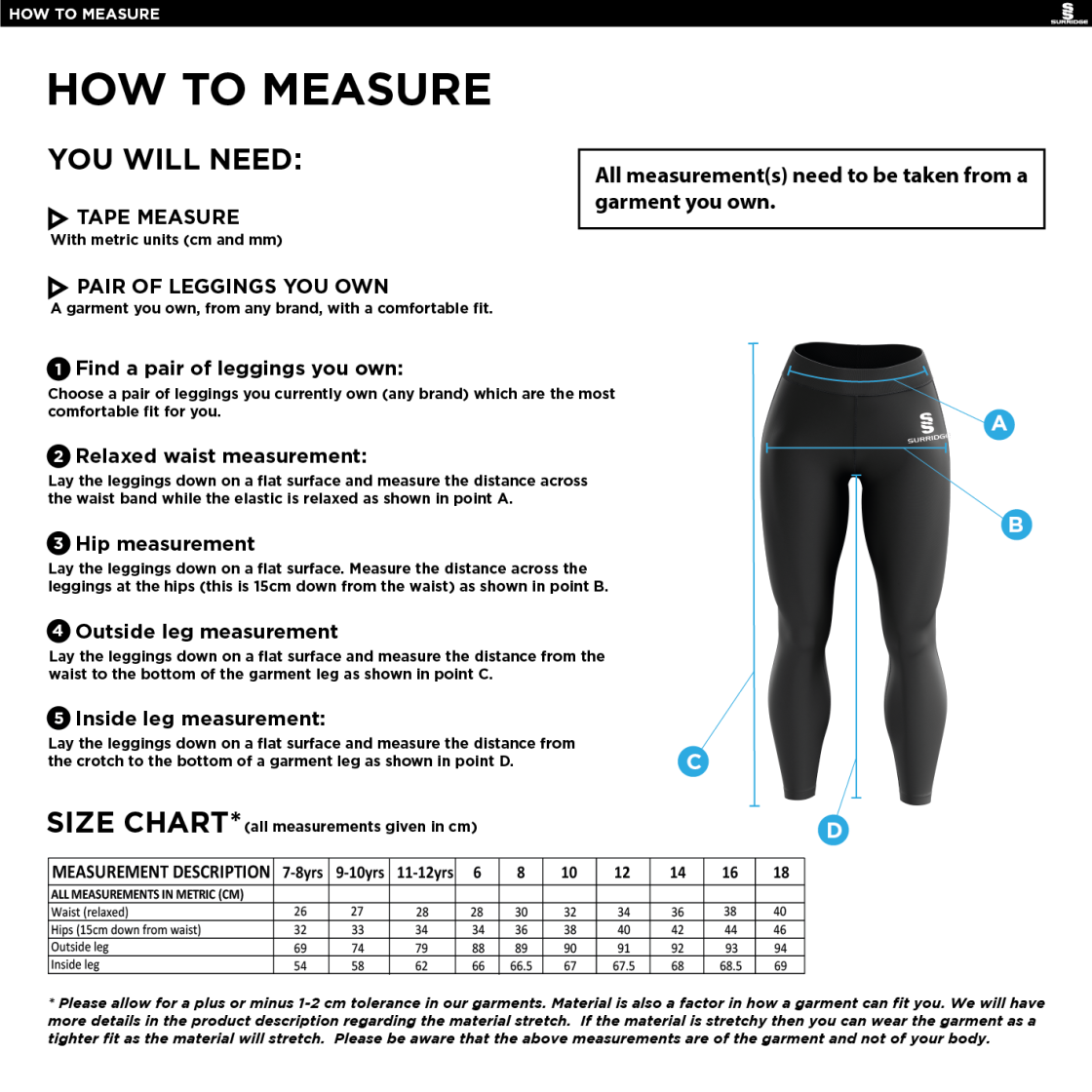 Haslingden High School - Full Length Leggings - Navy - Size Guide