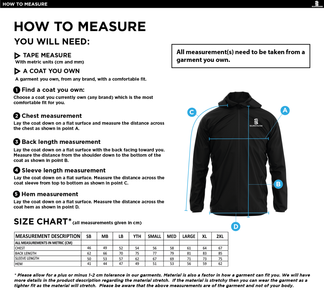 Haslingden High School - Dual Training Jacket - Size Guide