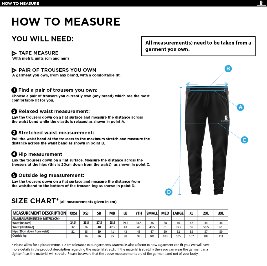 Haslingden High School - Tek Pants - Size Guide