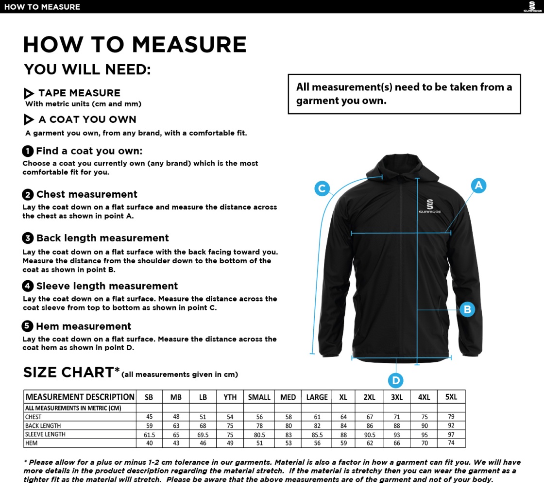 Haslingden High School - Dual Training Jacket - Size Guide