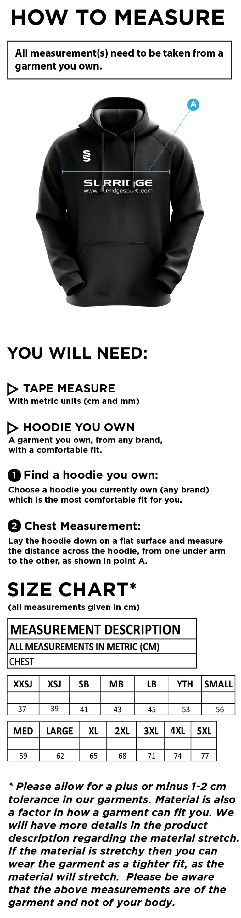 Haslingden High School - BLADE HOODY - Size Guide
