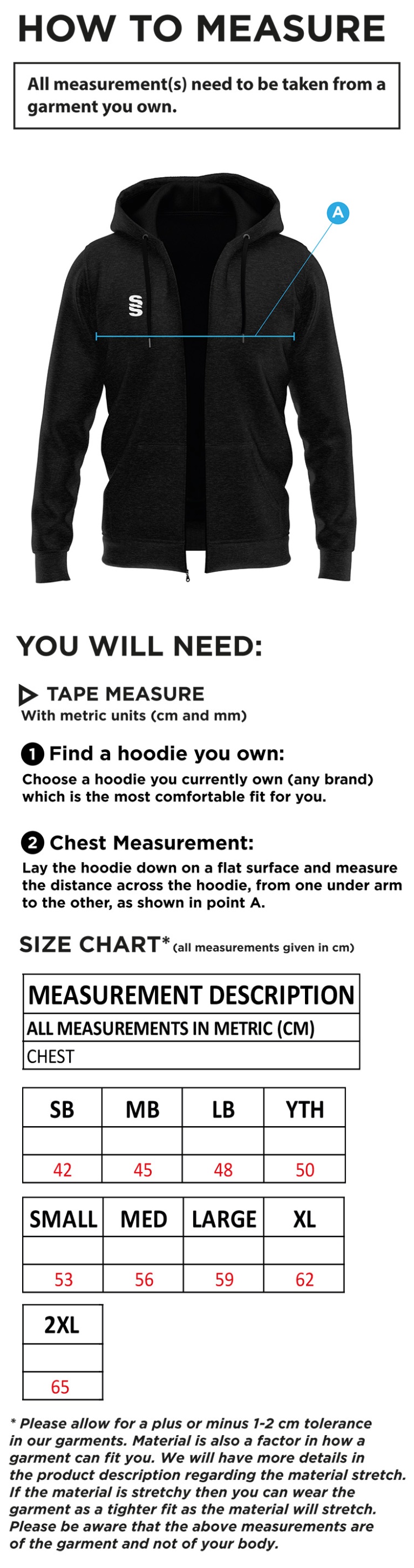 Haslingden High School - BLADE HOODY - Size Guide