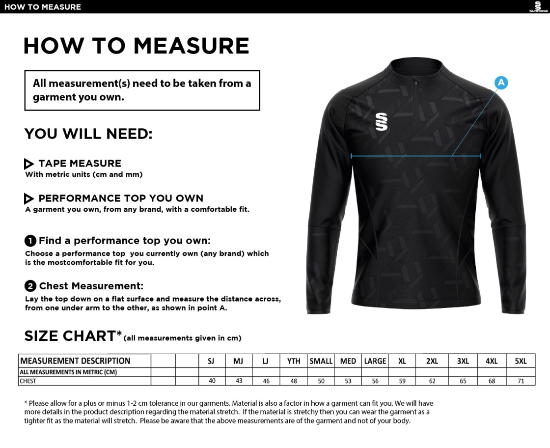 Haslingden GCSE PE - Impact 1/4 Zip Performance Top - Unisex Fit - Size Guide