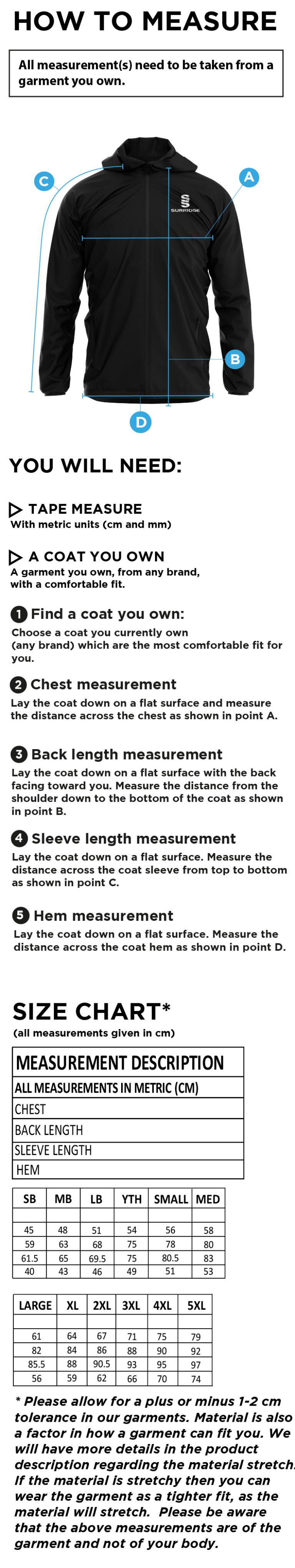 Haslingden High School - Dual Training Jacket - Size Guide