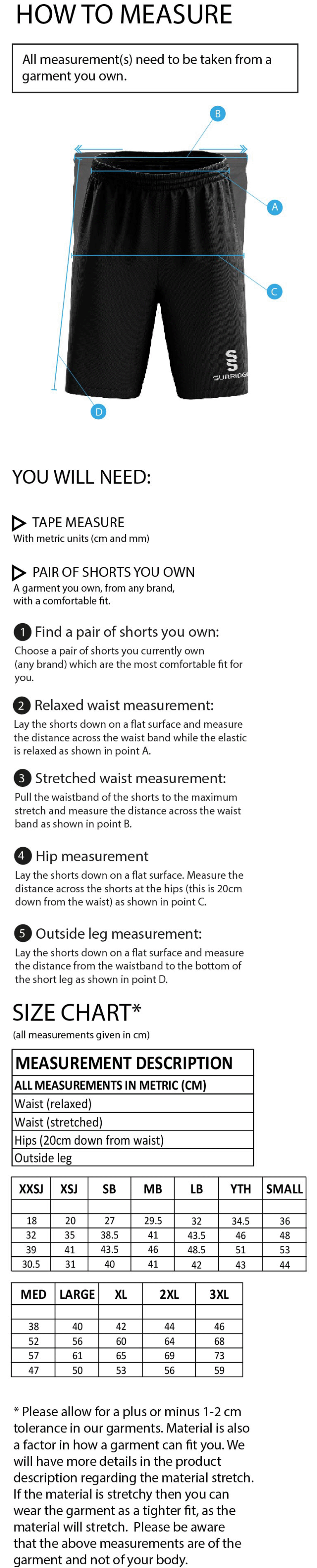 Haslingden High School - PE Shorts (Compulsory Items) - Size Guide