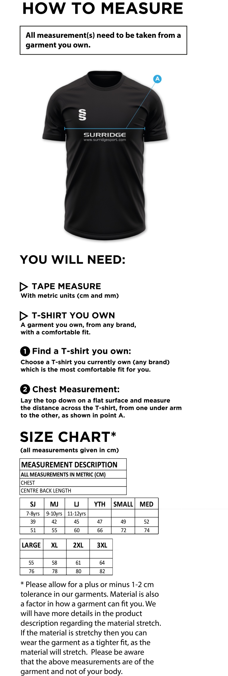 Haslingden High School - Blade PE Training Shirt (Compulsory Items) - Size Guide